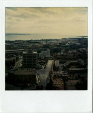New Haven shoreline from elevated viewpoint, with Union Station in midground, Gift of the Richa ...