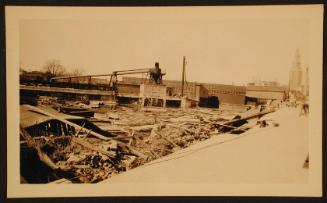 Flood debris near industrial buildings, Hartford