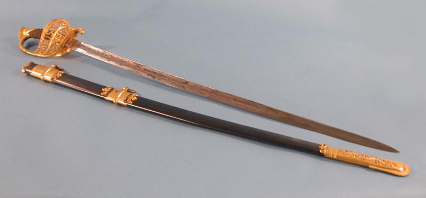 Full view of sword with scabbard