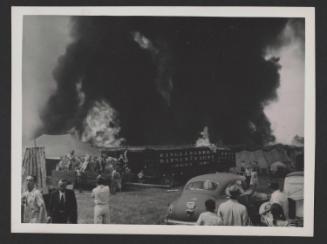 Hartford Circus Fire: Black smoke rising behind circus wagon