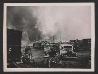 Hartford Circus Fire: Circus wagons in front of burning tent