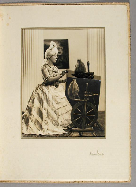 Woman in Colonial Revival Costume at a Spinning Wheel