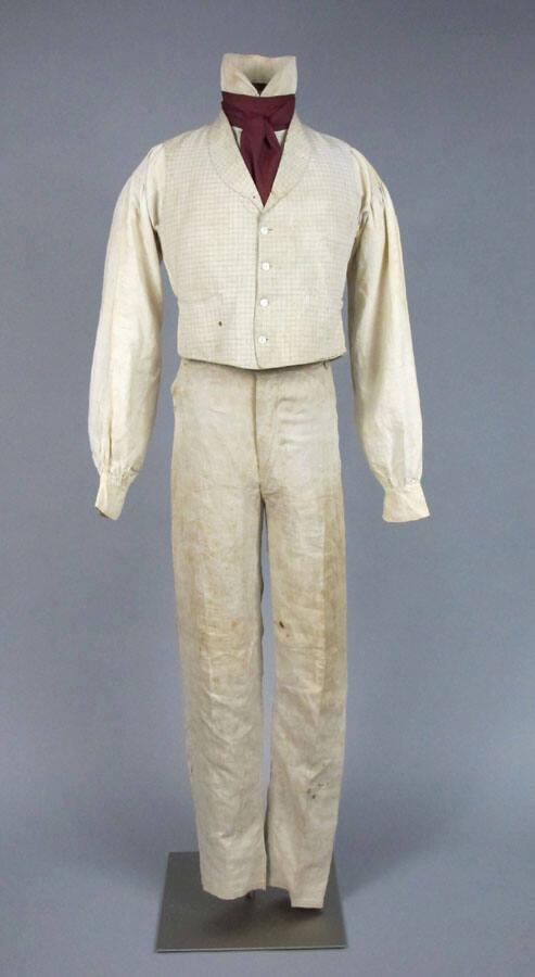 Connecticut Historical Society collection, 1966.138.5 (pants), 1967.36.2 (shirt), 1975.91.2 (ve…