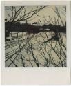 Hartford skyline in winter, with snowy railroad tracks in foreground  Gift of the Richard Welli…