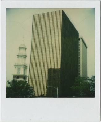 Gold Building with Connecticut National Bank, Center Church steeple behind it, Gift of the Rich…