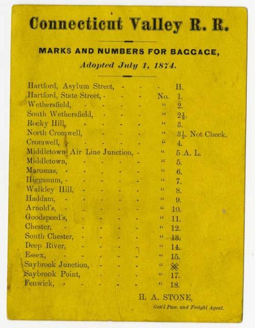 Connecticut Valley R.R., marks and  numbers for baggage, 1950.6.12 © 2015 The Connecticut Histo…