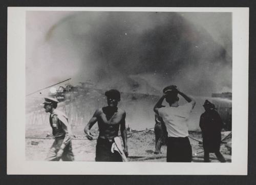Hartford Circus Fire: Men Outside Smoking Ruins