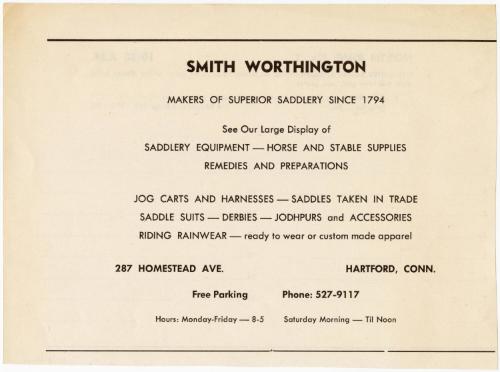 Gift of the Smith-Worthington Saddlery Co., 2021.22.22, Connecticut Historical Society, Copyrig…